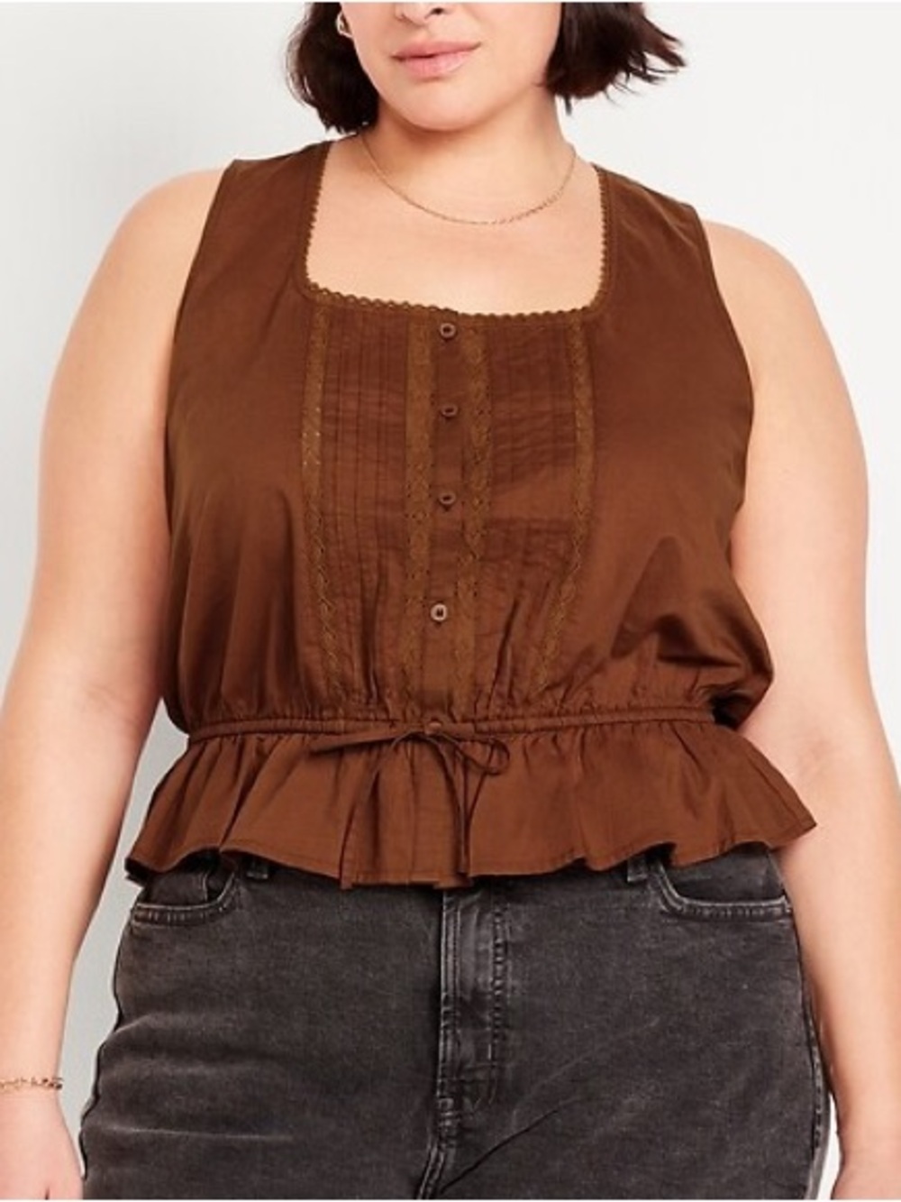 New Old Navy Square Neck Tie-Waist Lace-Trim Peplum Top Size Large Boho Peasant
